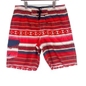 American Eagle Board Shorts Swim Trunks Mens Large Red Orange Aztec Vacation